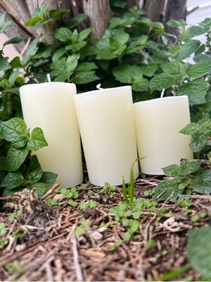 3’lü Silindir Kütük Mum Seti, Dekoratif ve Şık Tasarım, Beyaz Renk