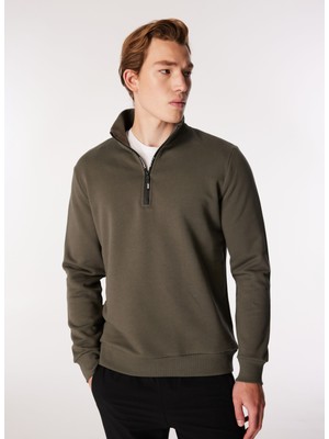 Haki Erkek Dik Yaka Relaxed Sweatshirt C4WM-SWT4256