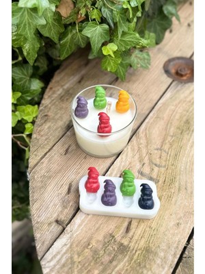 3D Kardan Adam Mini Dörtlü Silikon Mum Kalıbı Beyaz 1 Adet