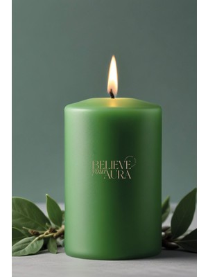 Doğal Soya Mum, Sandal Ağacı Kokulu, Yeşil Dekoratif Silindir, 600 gr