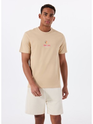 Only & Sons O Yaka Baskılı Açık Kahve Erkek T-Shirt Onserhan Reg Ss Tee Cs