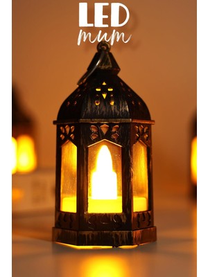 Şık Bakır Alevli LED Mum, Dekoratif ve Pilli, Retro Sokak Lambası Tarzı