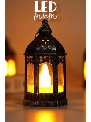 Gümüş Renkli, Dekoratif, Yapay Alevli, Pilli, Sokak Lambası Tarzı LED Mum