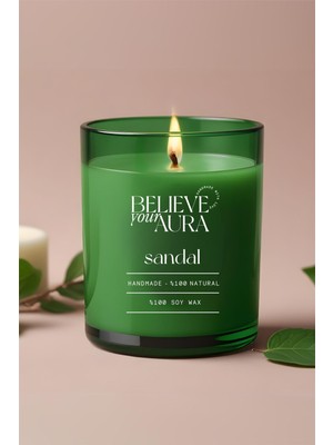 Doğal Soya Mum, Sandal Ağacı Kokulu, 280 Cc, Yeşil Bardak, Ferahlatıcı Işıltı
