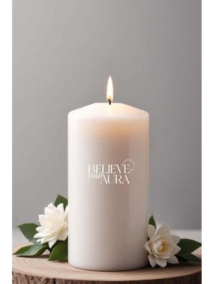 Lavanta Kokulu Beyaz Silindir Mum, %100 Doğal Soya, Handmade, 7X12 cm