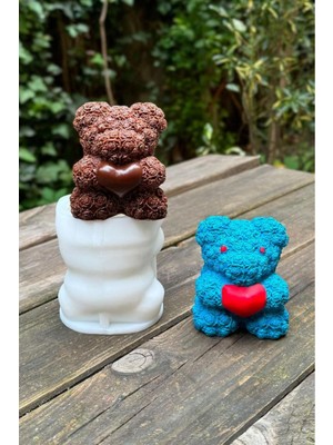 Büyük Gül Dokulu Teddy Bear Silikon Mum Kalıbı, Beyaz, El Yapımı Dekorasyon Malzemesi
