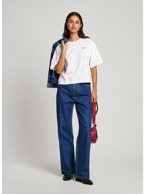 Pepe Jeans Yuvarlak Yaka Düz Beyaz Kadın T-Shirt PL505943
