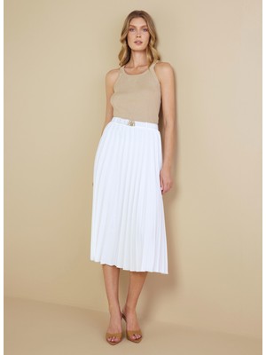 Brooks Brothers Normal Bel Beyaz Kadın Midi Etek BBSS25FSK008
