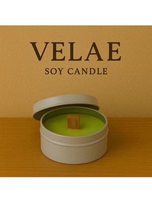 El Yapımı Doğal Soya Wax Mum, Metal Kutuda, Şık ve Güzel Tasarım, Yeşil Renkli