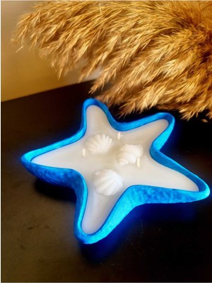 Şık Beton Deniz Yıldızı Mum, Mavi, Ev Dekorasyonu Için Ideal