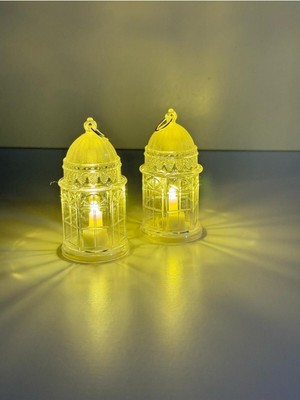 Sarı Ledli Mum, 2 Adet, Tealight, Işıklı, Kutlama, Doğum Günü, Kule, Şeffaf
