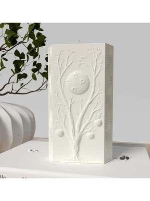 Beyaz Dekoratif Mum, Ayın Iki Yüzü Tasarımı, Sıcak ve Şık Atmosfer Için