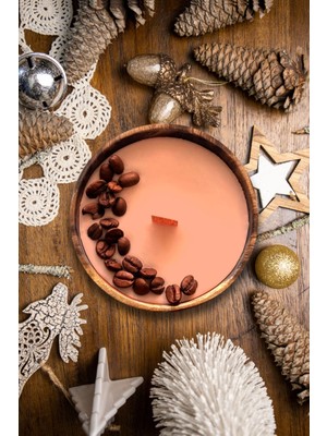 Kahve ve Amber Esanslı Dekoratif ve Vegan Mum, 10 cm Çap, 120 G