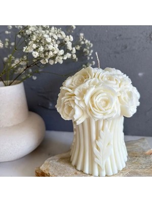 Beyaz Gül Demeti ve Beton Silikon Kalıp Seti, El Yapımı Dekorasyon Malzemeleri