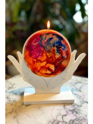 Beyaz Astroloji Serisi Güneş Tutan El Ritüel Mumu 15 Cm, Dekoratif ve Şık Tasarım