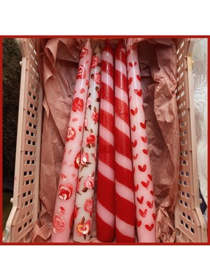 Pembe, Kırmızı, Beyaz Şamdan Mum Seti, Şık ve Zarif Dekoratif Ürünler.