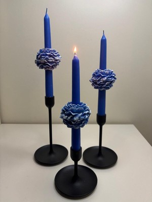 Mavi Şakayıklı Çiçekli Şamdan Mum, Şık ve Zarif Dekoratif Aksesuar