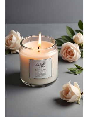 Lavanta Kokulu Doğal Soya Mum - Ahşap Kapaklı Aromaterapi Kavanoz 500 cc