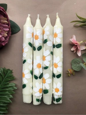 El Çizimi Kokulu Mum, Şamdan, Papatyalı Desen, 1 Adet