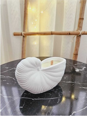 Beyaz Deniz Kabuklu Dekoratif Mum, Şık ve Doğal Huzur Hissini Yansıtır