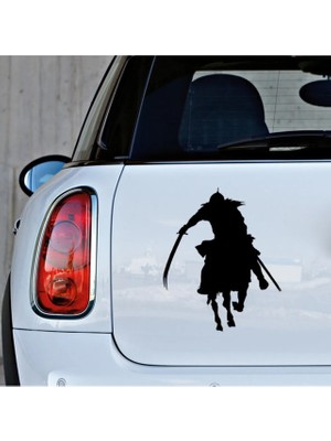 Kılıç ve At ile Savaş Cenk Eden Asker Sticker 20CM Siyah Renk