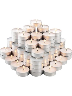 Beyaz 100'LÜ Dekoratif Tealight Mum Seti, Şık ve Atmosferik Aydınlatma Sağlar.