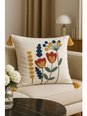 Nakışlı Güzel Kırlent Kılıfı 44X44 Cm, Gri, Şık ve Dekoratif Içerik