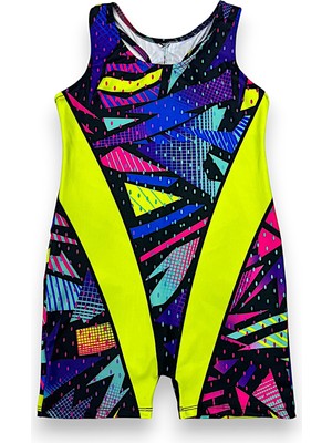 Kız Çocuk Neon Renkler Geometrik Desen Geçişli Yüzücü Tarz Mayo