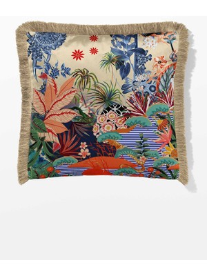 Saçaklı Çift Taraflı 43X43 cm Kırlent Kılıfı, Şık ve Rahat Dekorasyon Parçası