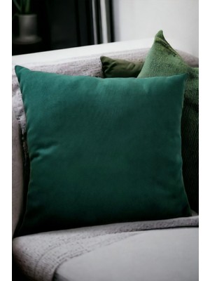 Yeşil Sade Düz Dekoratif Yastık Kılıfı, Panç ve Patchwork Detaylı, Tekli Kullanım