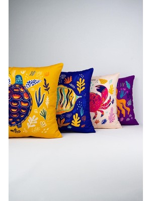 Çift Taraflı Renkli Marin Desenli Dijital Baskılı Kırlent Kılıfı Seti