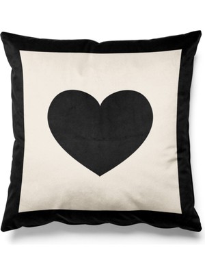 Kalp Figürlü Siyah ve Bej Renkli Çift Taraflı Kırlent Kılıfı