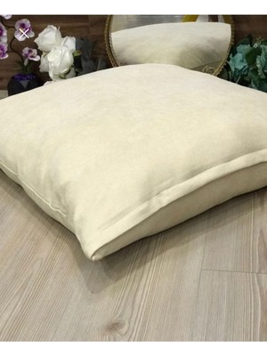 Kadife Yer Minderi Puf Kırlent Kılıfı 60X80, Krem Renk