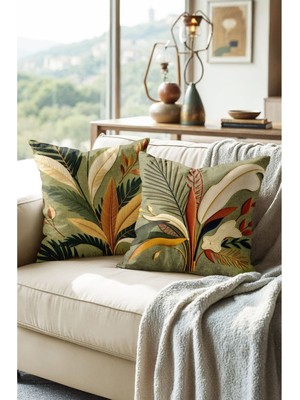 Haki Dokuma Nakış Desenli Çift Taraflı Baskılı Kırlent Kılıfı Seti