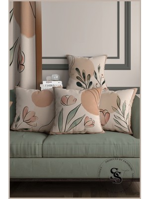 Renkli Çiçek Desenli Kadife Kırlent Kılıfı, Dijital Baskılı, 4'lü Set