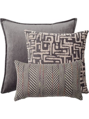 Şık 3'lü Dekoratif Yastık Seti, Iç Yastık Dahil, Antrasit Renk Seçeneğiyle