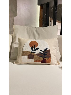 Renkli Pamuklu Keten Nakışlı Kırlent Kılıfı 30X50 Cm, Şık ve Rahat Dekor.