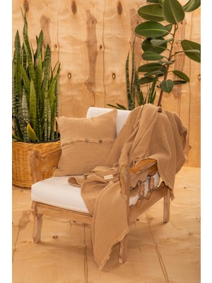 4 Katlı Müslin Desenli Kırlent Kılıfı 45X45, Bej Renk