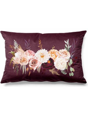 Dikdörtgen Dahlia Desenli Çift Taraflı Süet Kırlent Kılıfı, Şık ve Rahat Kullanım Sağlar.