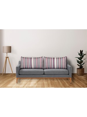 Çizgili Biyeli Kırlent Kılıfı, Sırt Minder, Büyük Boy Kanepe Yastık Kılıfı, Fuşya, Pembe, Gri, Beya