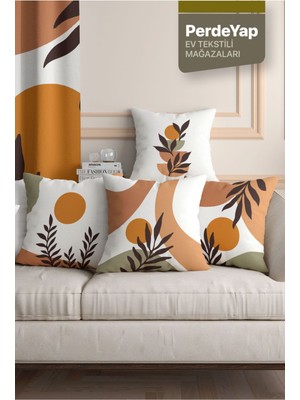 Doğanın Renkleri Temalı Dijital Baskılı 4'lü Kırlent Kılıfı - 43X43 Cm, Bej-Turuncu-Yeşil