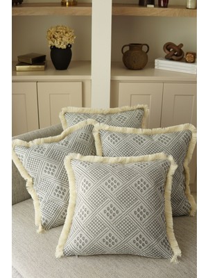 4'lü Doğal Pamuklu Geleneksel Buldan Dokuma Kırlent Kılıfı 42X42 cm Gri