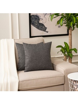 Füme Renkli Tekli Keten Dokuma Kırlent Kılıfı, Dekoratif ve Şık Tasarım