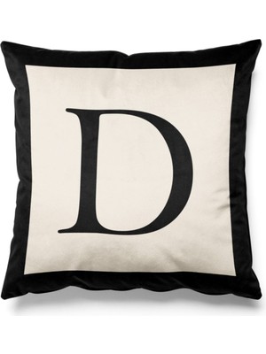D Harfli Siyah ve Bej Çift Taraflı Şık Kırlent Kılıfı