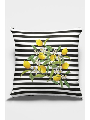 Limonlu Desenli Çift Taraflı 43X43 cm Dekoratif Kırlent Kılıfı