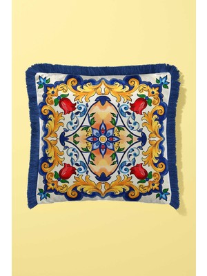 Saçaklı Çift Taraflı Kırlent Kılıfı 43X43 Cm, Şık ve Rahat Dekorasyon Parçası