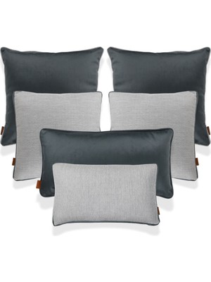 Gri ve Antrasit Keten Nubuk 6'lı Kırlent Seti, Şık ve Rahat Dekor Için Ideal