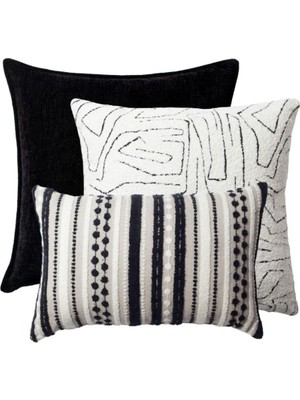 Siyah-Beyaz 3'lü Kırlent Seti Iç Yastık Dahil, Şık ve Rahat Dekorasyon.
