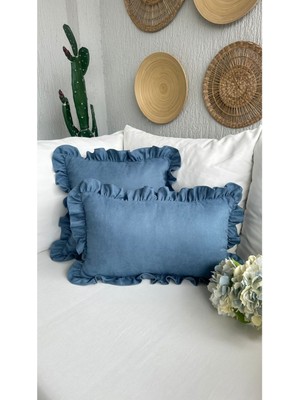 Fırfırlı Indigo Mavi Kırlent Kılıfı, Şık ve Rahat Dekorasyon Için Ideal Seçenek