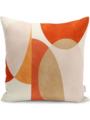 Turuncu ve Krem Zeminde Abstract Motifli Dijital Baskılı Yastık Kılıfı